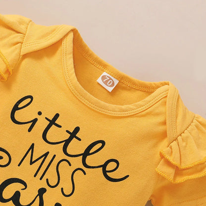 Girls' Spring/Summer Infant/Toddler Short Sleeve Solid Letter Printing Top+Small Flower Printing Trouser Set - Shello's Creative Boutique