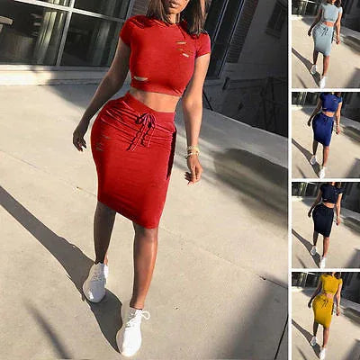 Two Piece Set Summer Dresses Women Sexy Patchwork Cocktail Party Bodycon Bandage Dress Wholesale - Shello's Creative Boutique
