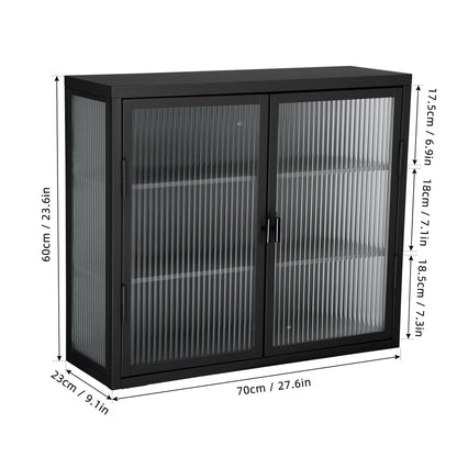 Retro Style Haze Double Glass Door Wall Cabinet With Detachable Shelves for Office Dining Room Living Room eprolo