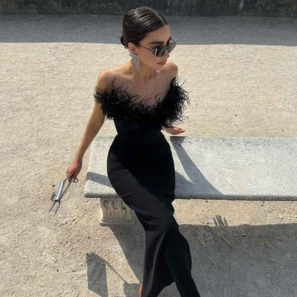 Strapless V-Neck Dress with Fishtail Hem Design - Shello's Creative Boutique
