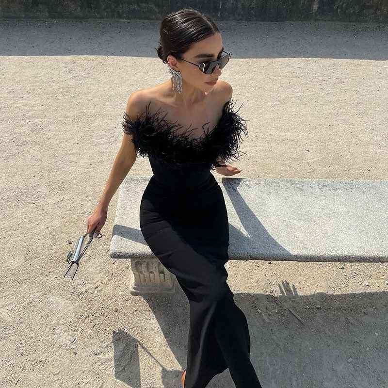Strapless V-Neck Fishtail Hem Dress