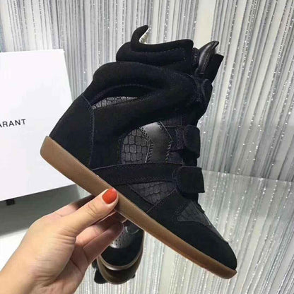 Women's Leather Wedge Sneakers - Casual High-Top Trainers - Shello's Creative Boutique