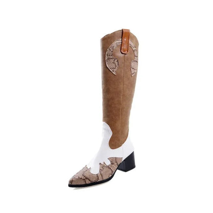 Women's Snake Pattern Knight Boots - Pointed Toe Tall Boots - Shello's Creative Boutique