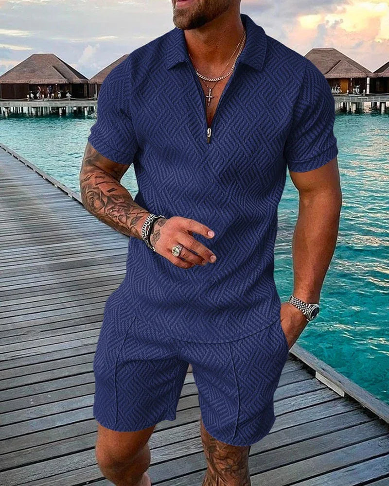 Men's 3D Print Casual Summer Set - Stylish Polo Shirt & Shorts Combo - Shello's Creative Boutique