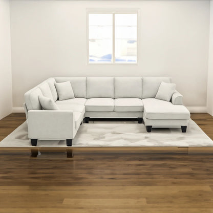 Modern U-Shape Sectional Sofa – 7-Seat Fabric Sofa Set with Pillows for Living Room, Apartment & Office - Shello's Creative Boutique