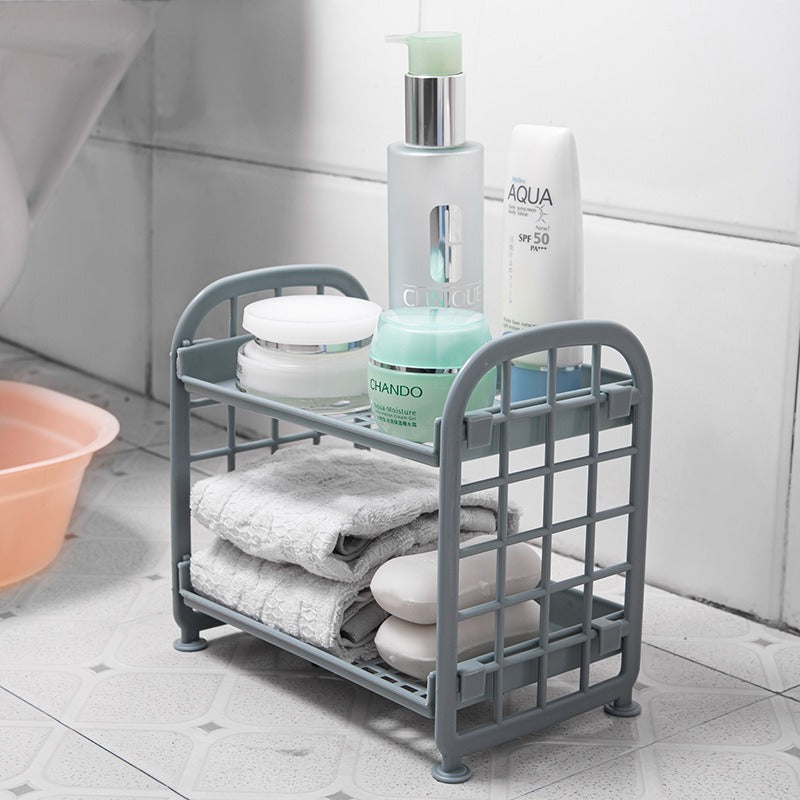 Double Storage Rack Kitchen Small Shelf Desktop Storage Rack Bathroom Sink Plastic Organizing Rack eprolo