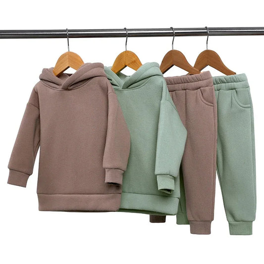 Thickened Autumn And Winter Clothing Children's Sports Suit Casual Pullover Hooded Sweater Trousers Two-Piece Set - Shello's Creative Boutique