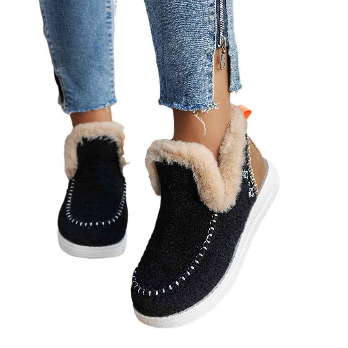 Women's Furry Snow Boots - Warm Flat Winter Boots - Shello's Creative Boutique