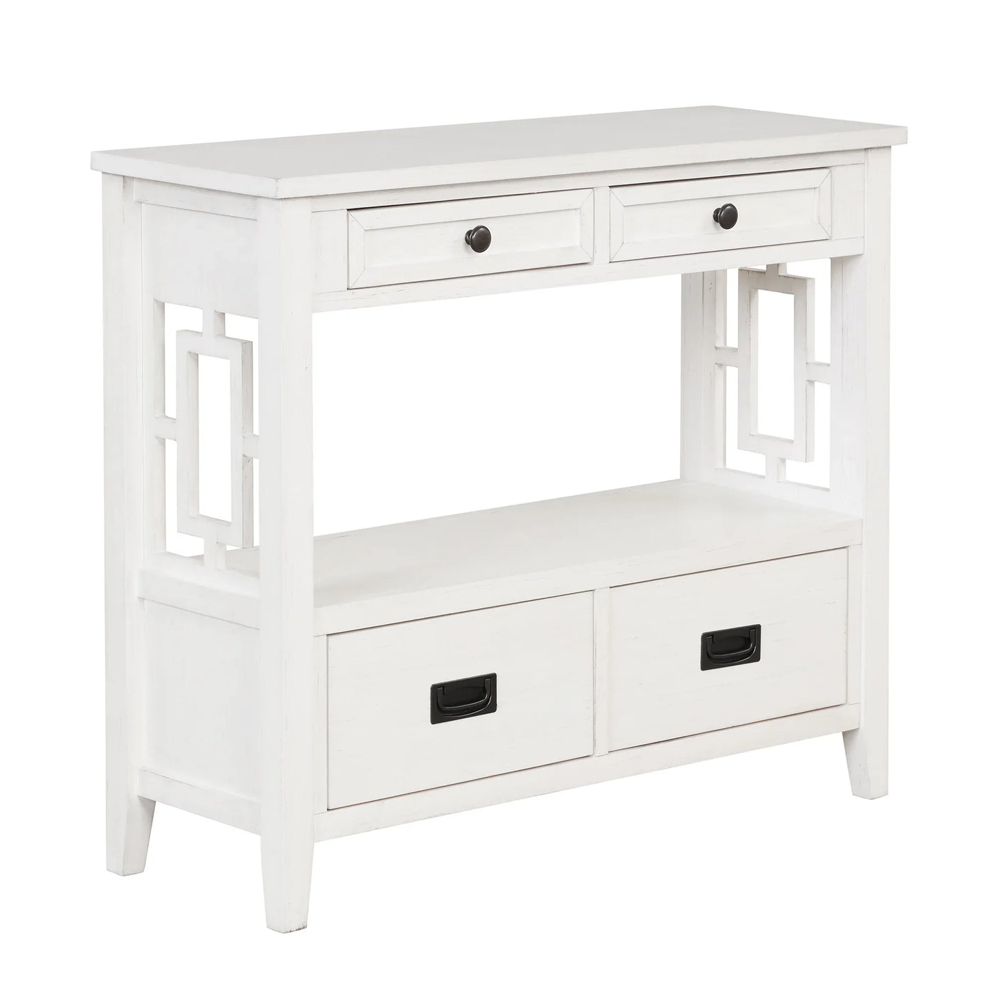 36'' Farmhouse Pine Wood Console Table Entry Sofa Table with 4 Drawers & 1 Storage Shelf (Antique White) - Shello's Creative Boutique