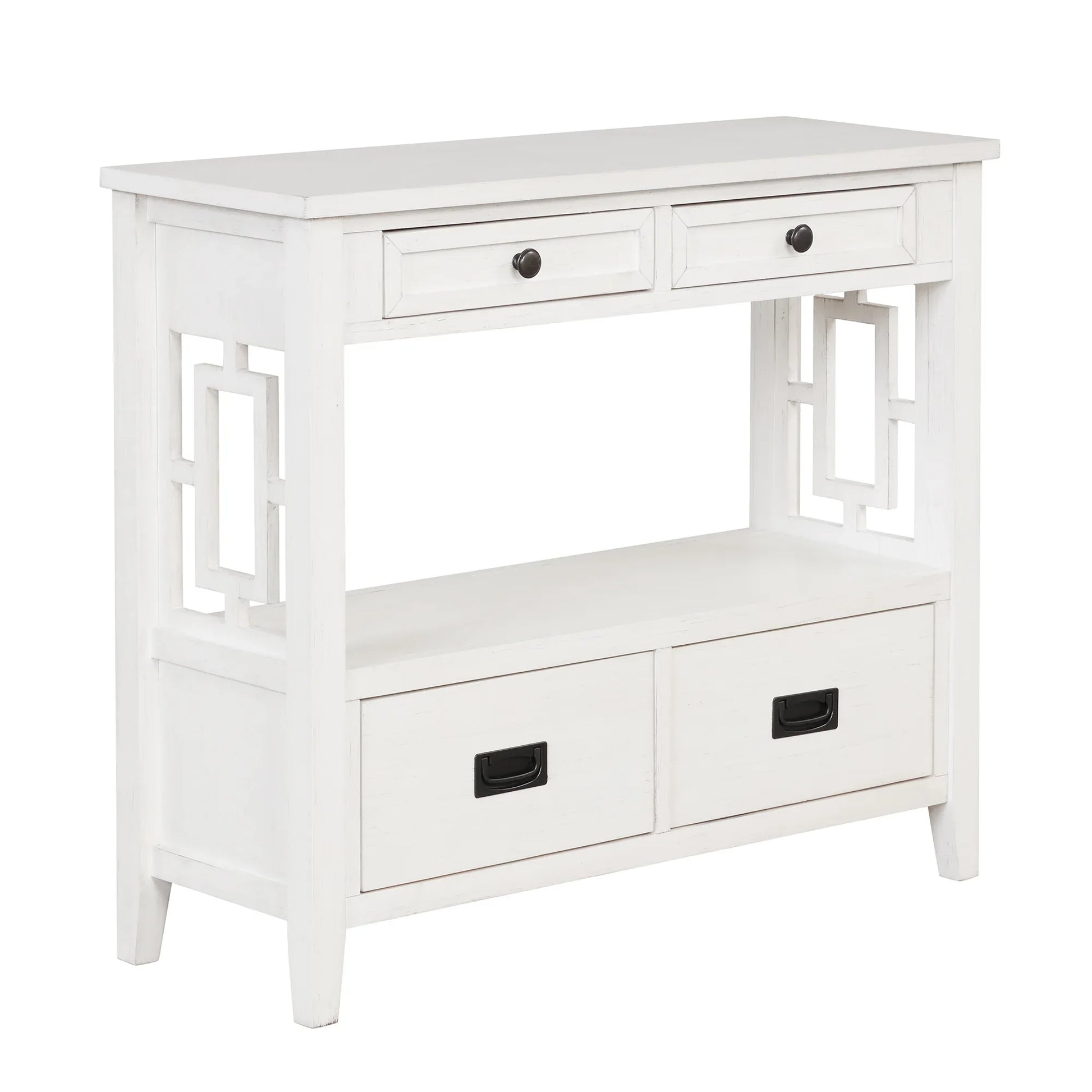 36'' Farmhouse Pine Wood Console Table Entry Sofa Table with 4 Drawers & 1 Storage Shelf (Antique White) - Shello's Creative Boutique