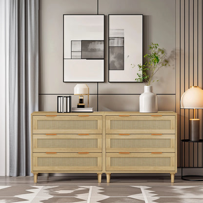 Premium 3-Drawer Rattan Storage Cabinet Set - Oak Finish (Set of 2) - Shello's Creative Boutique