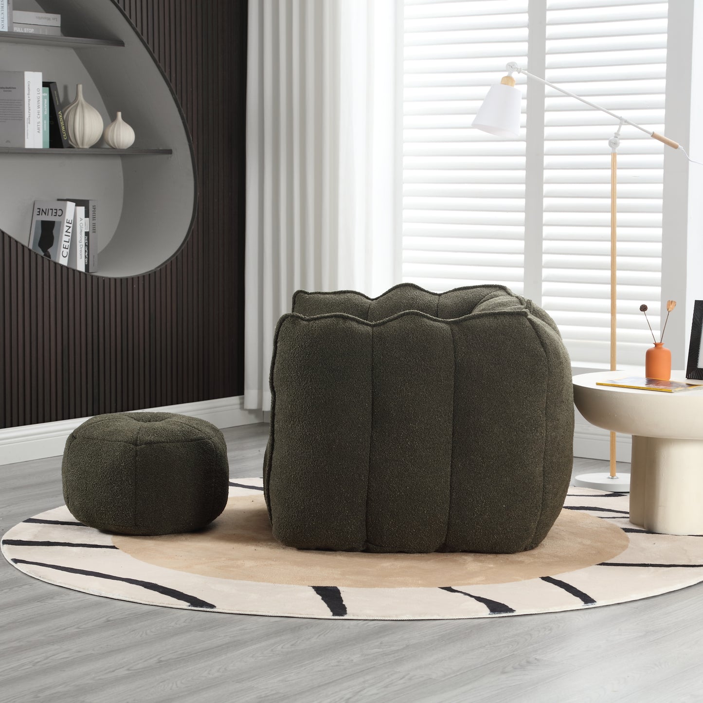 Soft Bean Bag Chair with High Resilient Foam(Chips)for living room and bedroom,Comfortable Square Lazy Sofa with Footstool eprolo