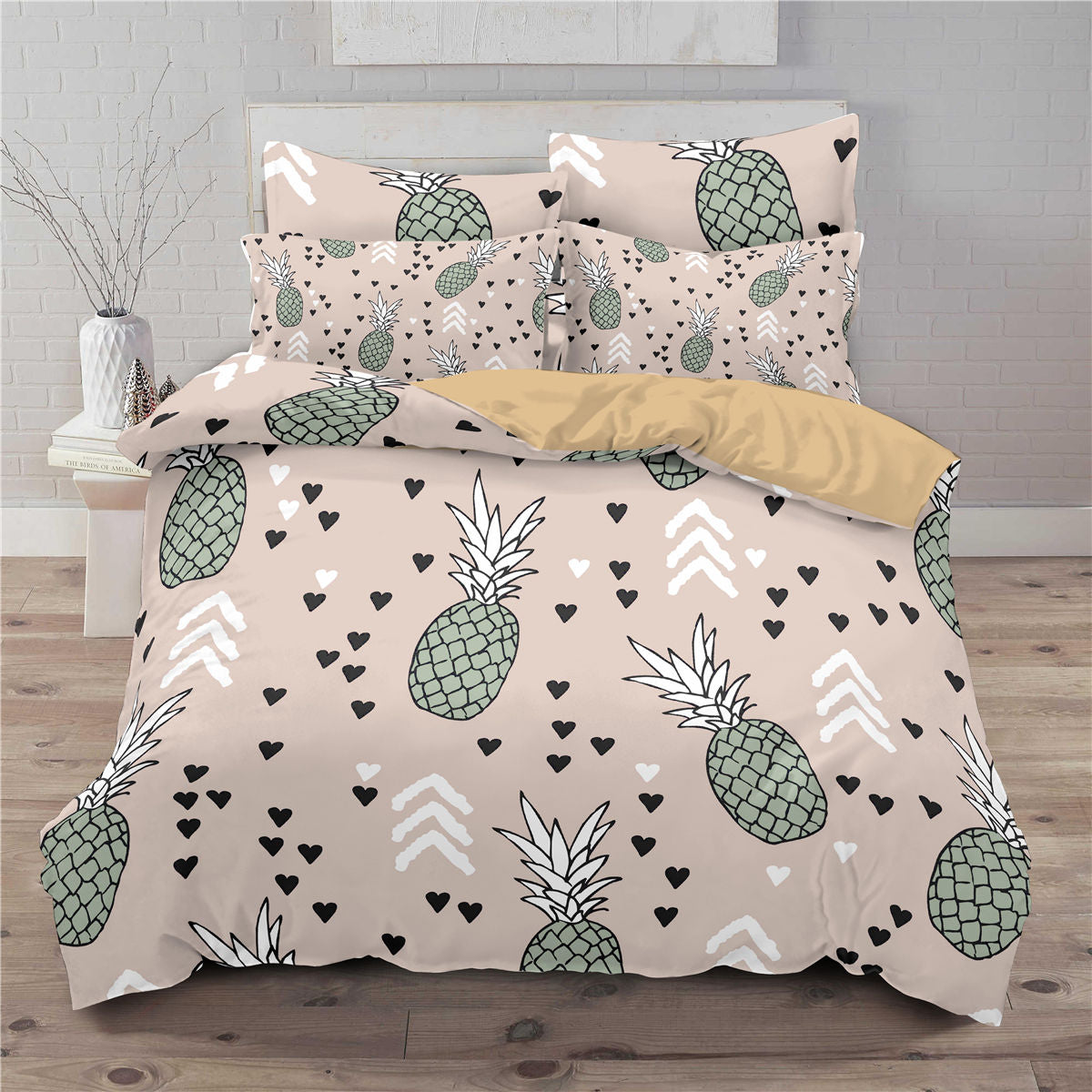 Small fresh pineapple 3D printed three-piece European and American bedding cover eprolo