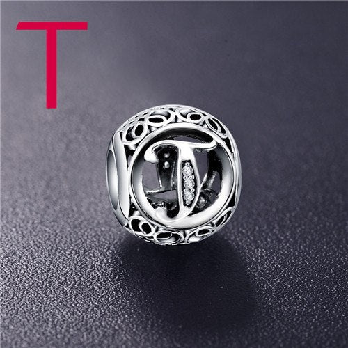 Real 925 Sterling Silver Vintage Clear Letter Bead Charms Fit Pandora Women Charm Bracelets Silver Jewelry eprolo