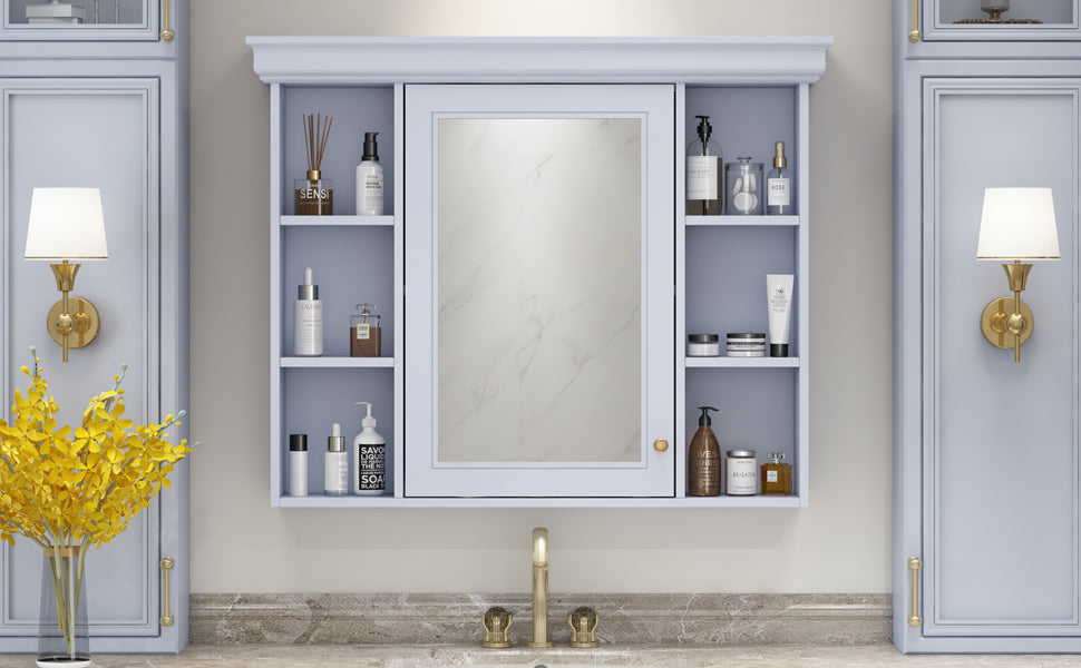 35'' x 28'' Blue Wall Mounted Bathroom Storage Cabinet with Mirror Door, Modern Bathroom Wall Cabinet with Mirror eprolo