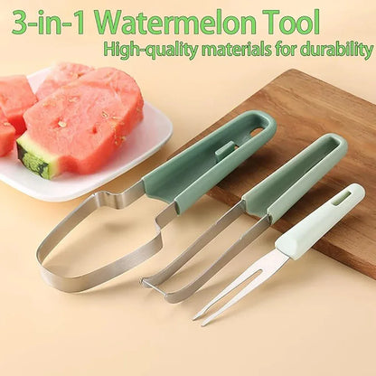3-in-1 Watermelon Cutter Stainless Steel Fruit Carving Knife Multi-functional Melon Fork Slicer Tool for Camping Kitchen Gadgets - Shello's Creative Boutique