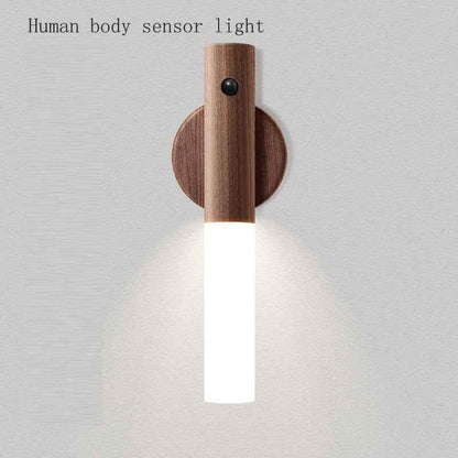 Intelligent Body Sensor Lamp USB Rechargeable Wood Grain Table Lamp for Bedroom and Corridor - Shello's Creative Boutique