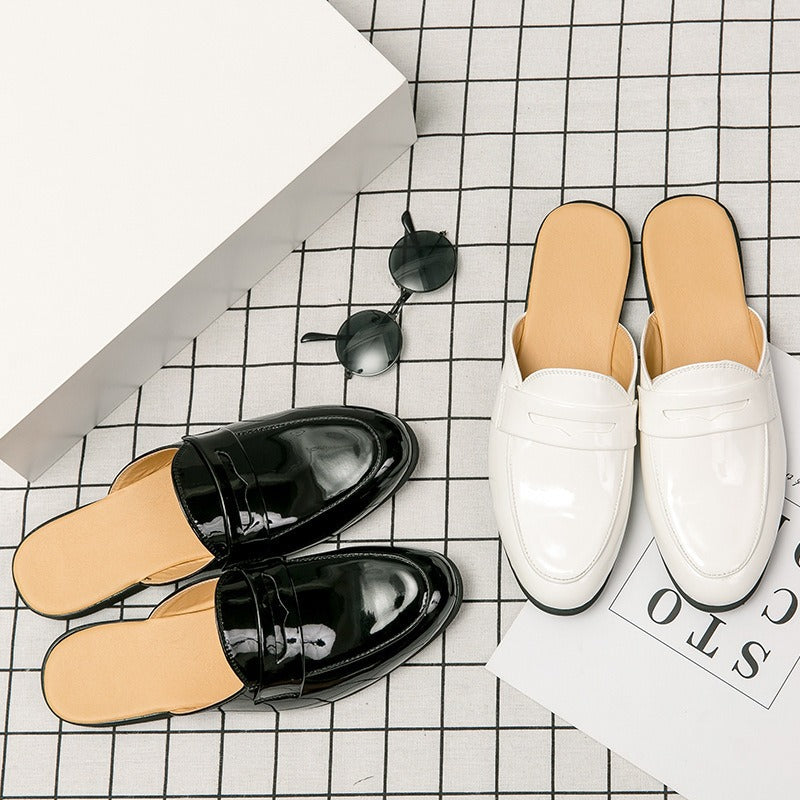 Half Shoes Men Mules Slippers Casual Shoes Men Fashion Social Patent Leather eprolo