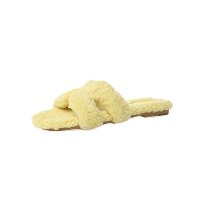 Wearing 7 colours lamb fur slippers for external wear women's H-shaped suede one line drag