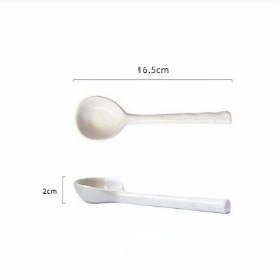 Ins Style Japanese Style Stoneware Small Soup Spoon Ceramic Spoon, Long Handle Spoon Household Cute Creative Rice Spoon eprolo