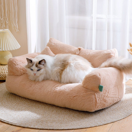 Luxury Cat Bed Sofa - Warm Plush Pet Bed for Cats & Small Dogs