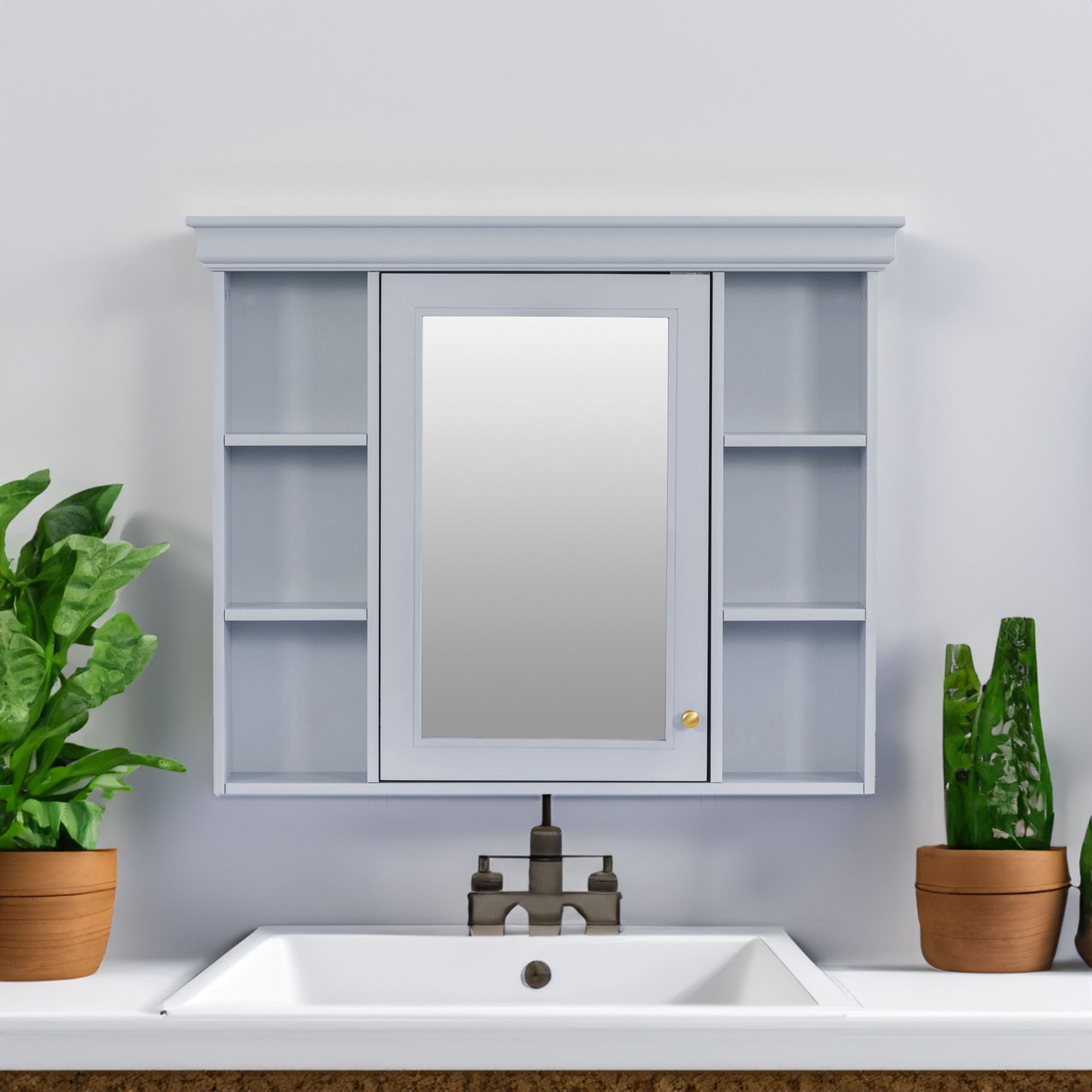 35'' x 28'' Blue Wall Mounted Bathroom Storage Cabinet with Mirror Door, Modern Bathroom Wall Cabinet with Mirror eprolo