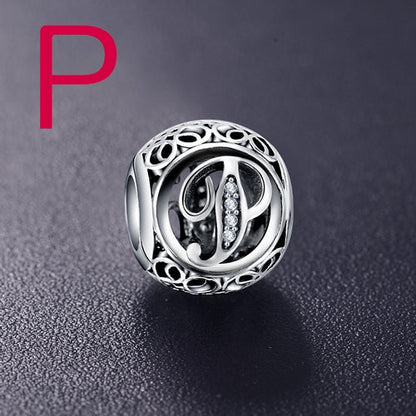 Real 925 Sterling Silver Vintage Clear Letter Bead Charms Fit Pandora Women Charm Bracelets Silver Jewelry eprolo