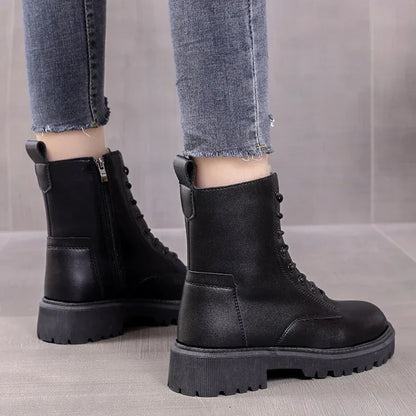 Snow boots, women's new cotton shoes, autumn and winter women's shoes, waterproof British style Martin short boots, thickened and plush in winter - Shello's Creative Boutique