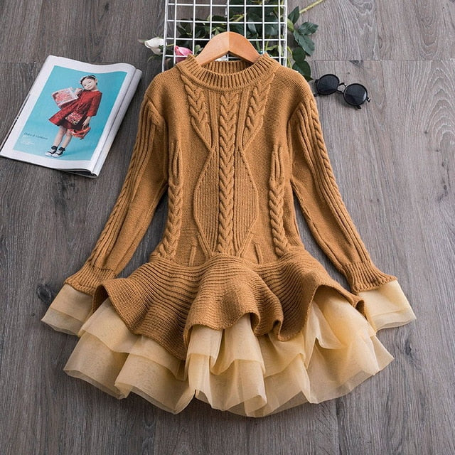 Winter Knitted Chiffon Girl Dress Christmas Party Long Sleeve Children Clothes Kids Dresses For Girls New Year Clothing eprolo