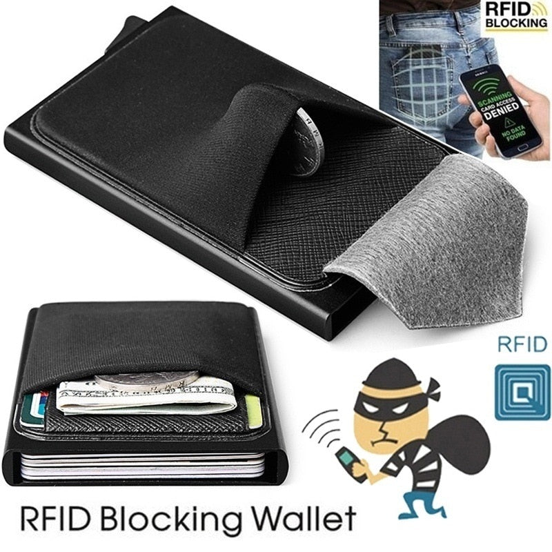 Business Men Credit Card Wallet Aluminum Cash ID Card Holder  Case Blocking Slim Metal Wallet Coin Purse Black eprolo