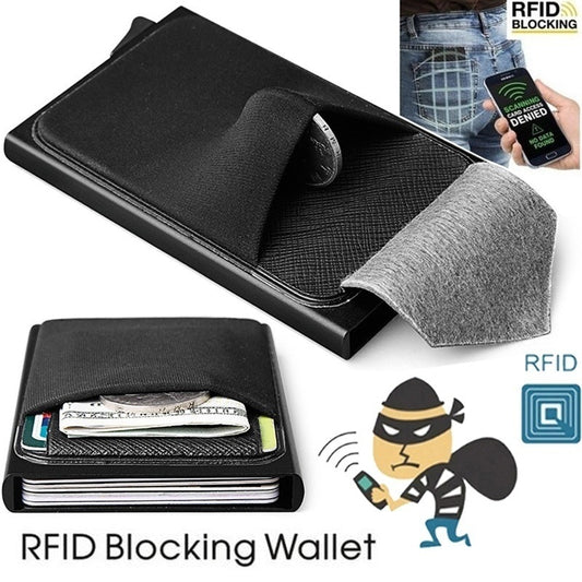 Business Men Credit Card Wallet Aluminum Cash ID Card Holder  Case Blocking Slim Metal Wallet Coin Purse Black eprolo