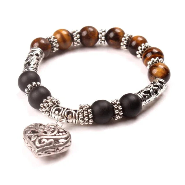 Men Women 7 Chakra Bracelets Bangles Colors Mixed Healing Crystals Stone Chakra Pray Mala Heart Charm Bracelet Jewelry - Shello's Creative Boutique