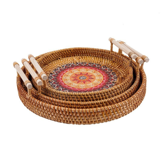 Vietnam Rattan Tray Bamboo Woven Fruit Tray Japanese Breakfast Bun Basket Snacks Bread Snacks Woven Basket Fruit Basket eprolo