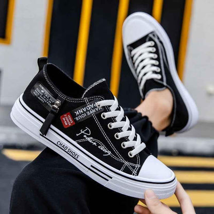 Breathable men's canvas shoes, Hong Kong style men's shoes, casual cloth shoes, trendy, lightweight, low top board shoes - Shello's Creative Boutique