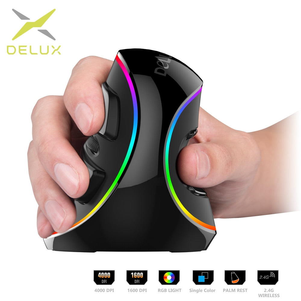 Delux M618 PLUS Ergonomics Vertical Gaming Mouse 6 Buttons 4000 DPI RGB Wired/Wireless