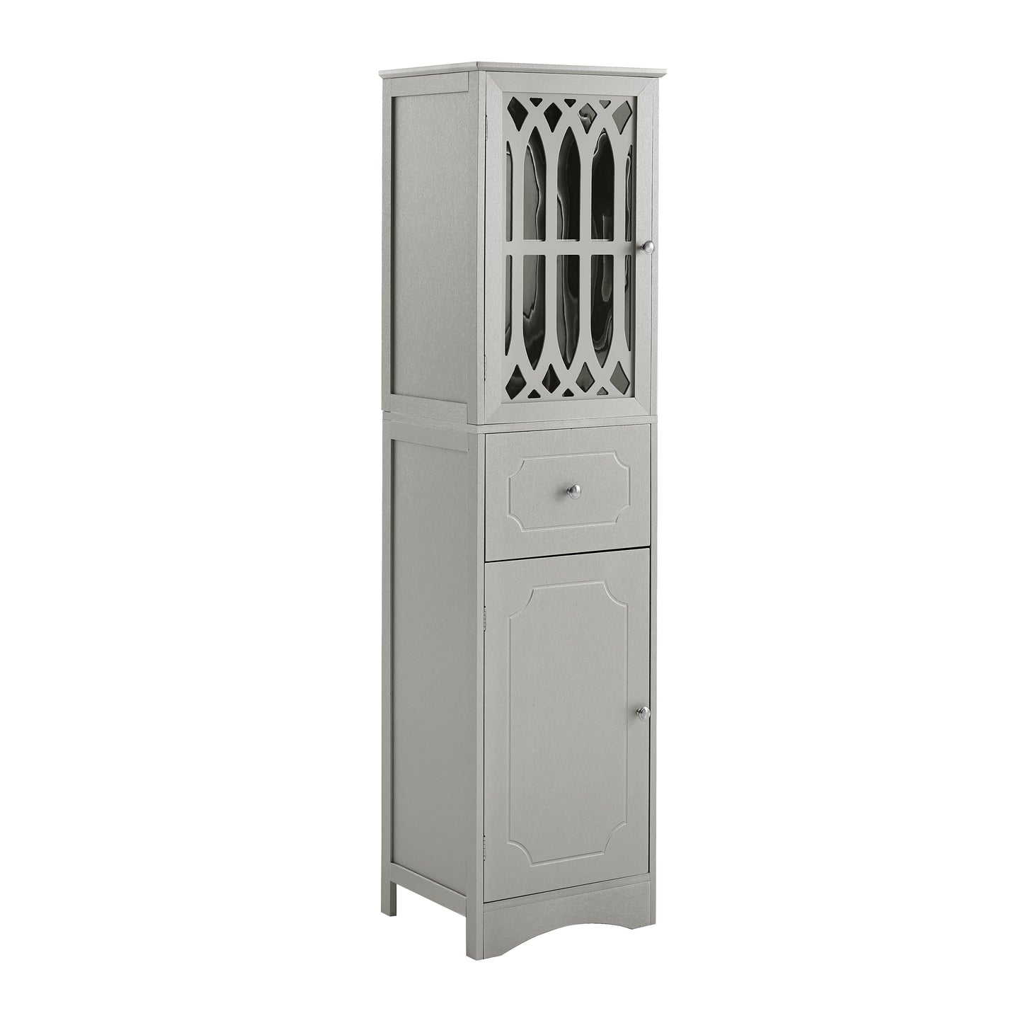 Tall Bathroom Cabinet, Freestanding Storage Cabinet with Drawer and Doors, MDF Board, Acrylic Door, Adjustable Shelf, Grey eprolo