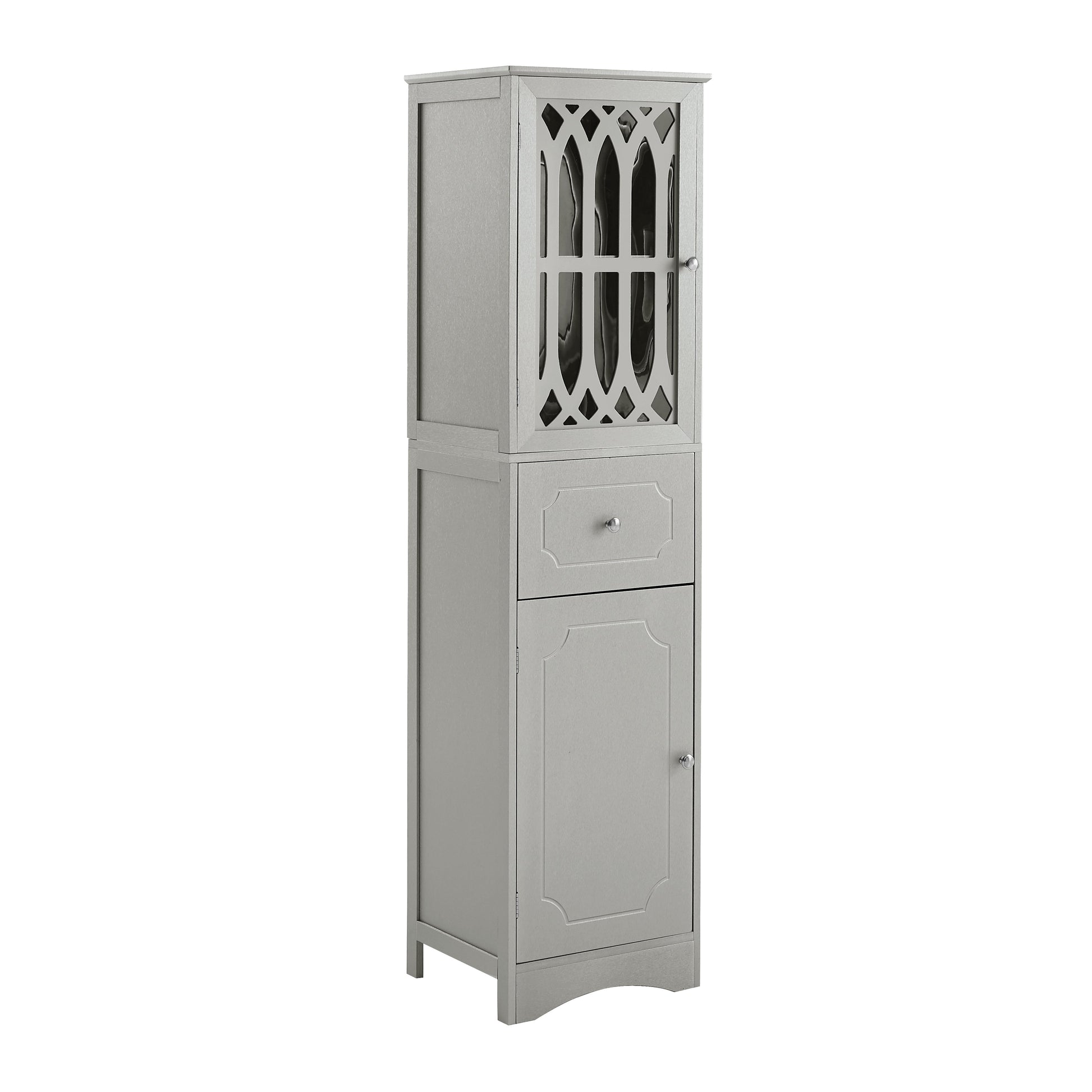 Tall Bathroom Cabinet, Freestanding Storage Cabinet with Drawer and Doors, MDF Board, Acrylic Door, Adjustable Shelf, Grey eprolo