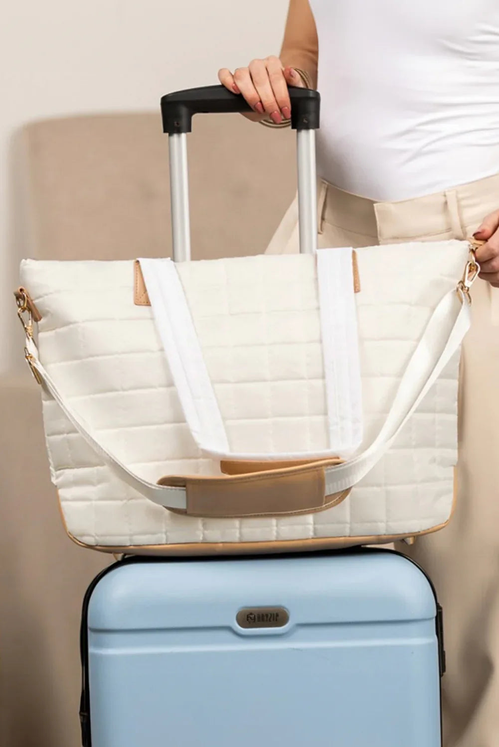 Camel Quilted Patchwork Large Tote Bag and Clutch 2pcs Set - Shello's Creative Boutique