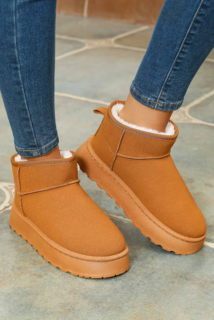 Chestnut Faux Fur Lined Suede Ankle Snow Boots - Shello's Creative Boutique