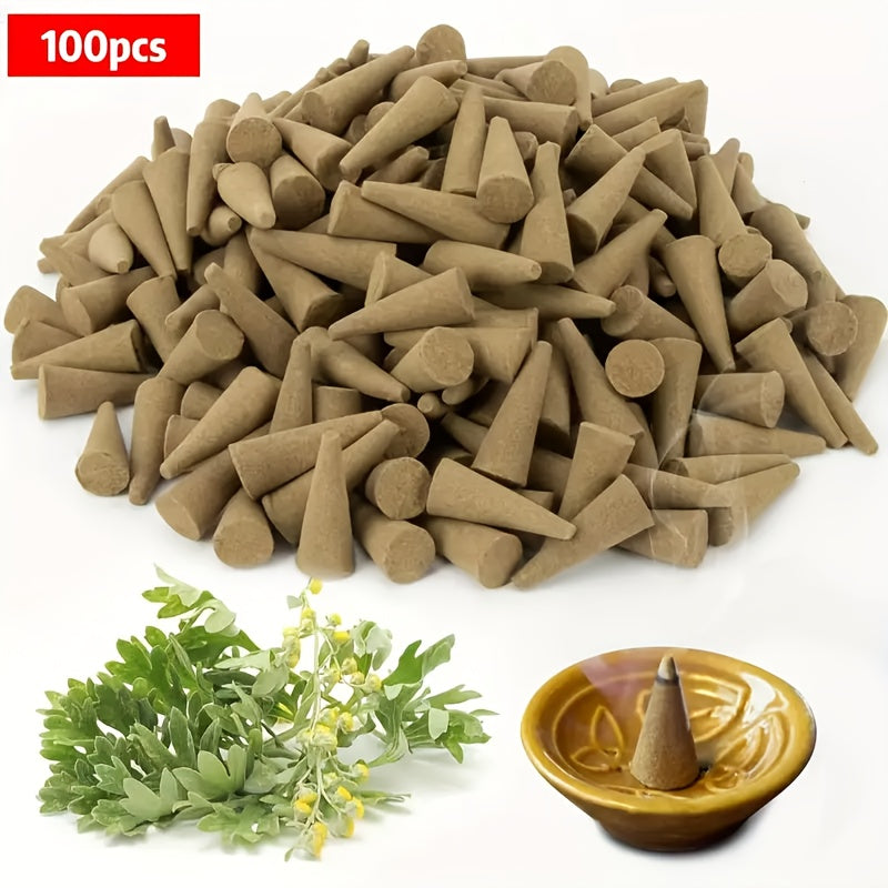 100pcs Sandalwood & Mugwort Incense Cones - Long-Lasting Fragrance for Home & Yoga - Shello's Creative Boutique