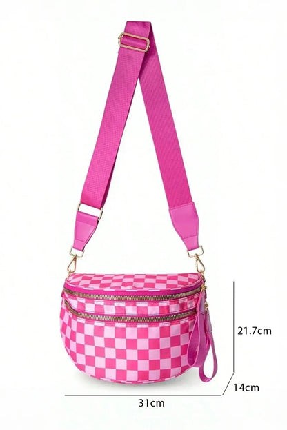 Chestnut Checkered Print Wide Strap Large Crossbody Bag - Shello's Creative Boutique