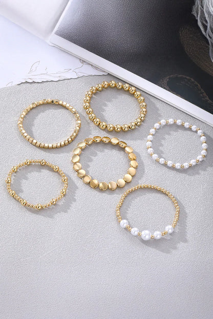 Gold Minimalist Pearl Beaded Bracelet Set – Elegant Stackable Jewelry for Women - Shello's Creative Boutique