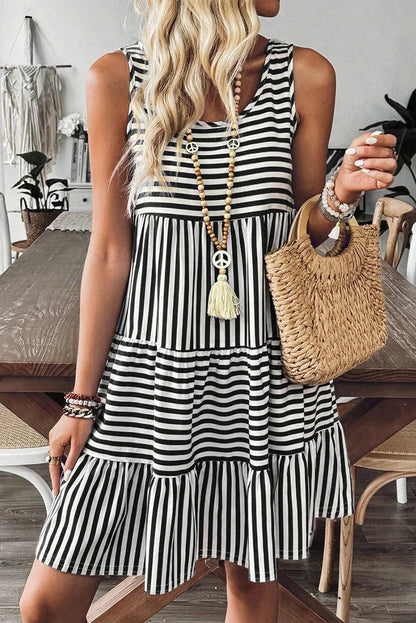 Rose Stripe U Neck Sleeveless Loose Fit Mini Dress - Shello's Creative Boutique