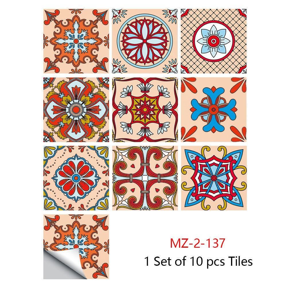 10 Piece Set Of Datura Mosaic Small Flower Imitation Ceramic Tile Sticker For Home Renovation Kitchen And Bathroom Decoration Self-Adhesive Wall Sticker