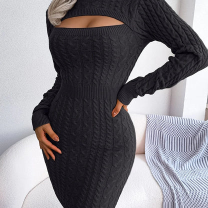 Elegant Keyhole Winter Bodycon - Long Sleeve, High Stretch, Ribbed Knit Women's Pencil Dress - Shello's Creative Boutique