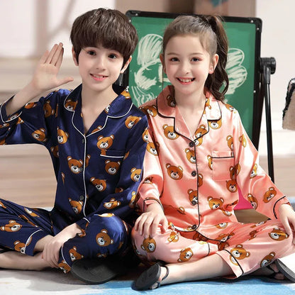 LJW Children's pajamas set Baby suit Kids Clothes Toddler Boys Girls Ice silk satin Tops Pants Set home Wear Kids pajamas - Shello's Creative Boutique