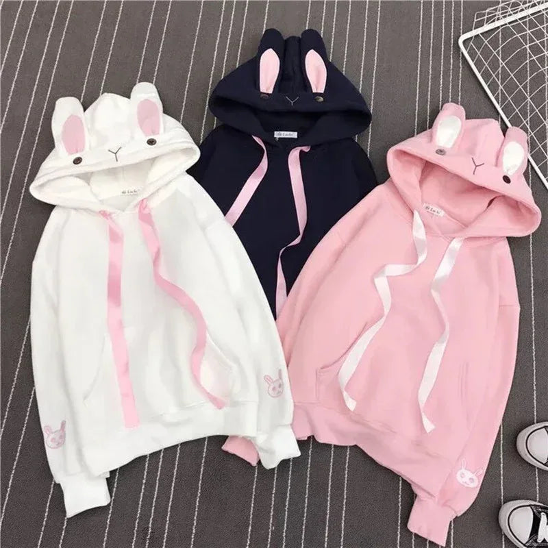 Women Cute Bunny Hoodie Long Sleeve Hoodie Lovely Female Rabbit Hoody Sweatshirts Loose Size Lovely Cotton Treetwear - Shello's Creative Boutique