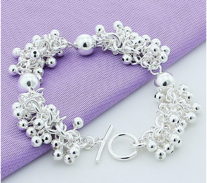 Women Fashion  Silver Jewelry  Solid Silver Grape Bead Charm Chain Bracelets & Bangles For Women Gift eprolo