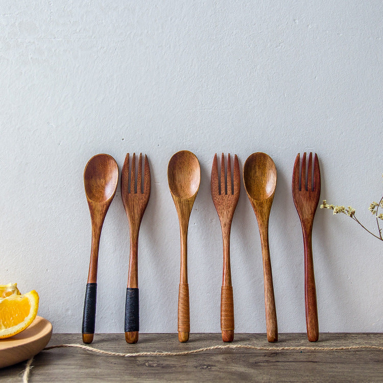 Japanese Nanmu Winding Spoon and Fork Set Wooden Coffee Stirring Spoon Wooden Spoon and Fork eprolo