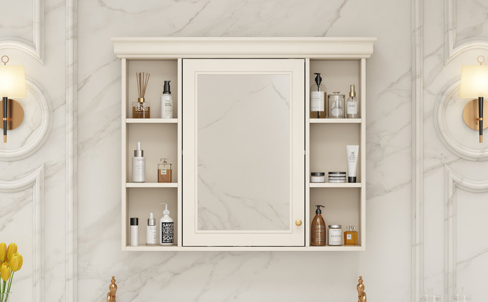 35'' x 28'' Blue Wall Mounted Bathroom Storage Cabinet with Mirror Door, Modern Bathroom Wall Cabinet with Mirror eprolo